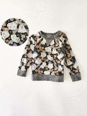 Miki Miette Long Sleeve Retro Cotton Sweater Rainbow Halloween Groovy Ghosts 2T